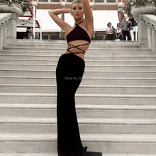 912 черные платья знаменитостей из спандекса с открытой спиной и лямкой на шее/платья знаменитостей длиной до пола/Вечерние платья Венецианский кинофестиваль