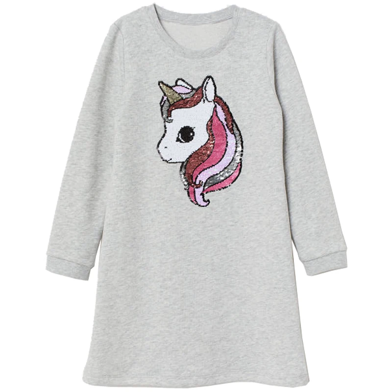 Детское платье с длинными рукавами и единорогом для девочек; коллекция года; зимнее платье для девочек; осеннее платье для маленьких девочек; детская одежда принцессы с блестками
