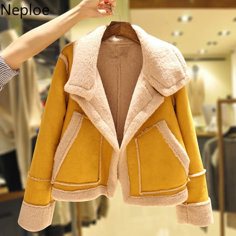 Neploe Autumn Winter Deerskin Lamb Short Jacket Patchwork Thick Women Cotton Coat 2020 New Fashion Double Pockets Outwear 55318 Neploe Autumn Winter Deerskin Lamb Short Jacket Patchwork Thick Women Cotton Coat 2020 New Fashion Double Pockets Outwear 55318