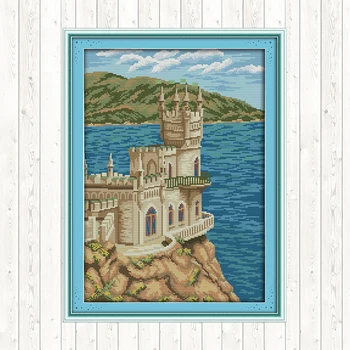 

The Seaside Church Counted Cross Stitch Patterns Print on Canvas 11CT 14CT Cross Stitch Kit Needlework Set Embroidery Painting