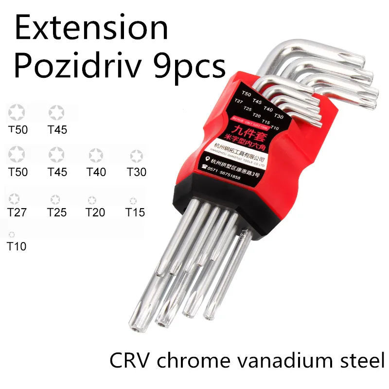 Pozidriv Long Type Прочный 9 шт. CR-V шестигранник Аллен ключ гаечный ключ набор инструментов матовый хром Pozidriv шаровой ключ Набор отверток Набор ремонтных инструментов - Цвет: Pozidriv Long Type