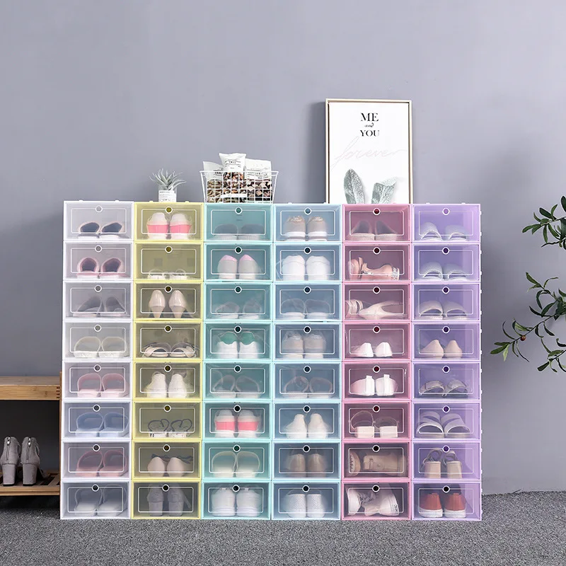 

lip-Open Cover Plastic Shoe Hanger Storage Transparent Shoe Box Drawer Divider Shoes Drawer Case Organizer Shoes Organizer