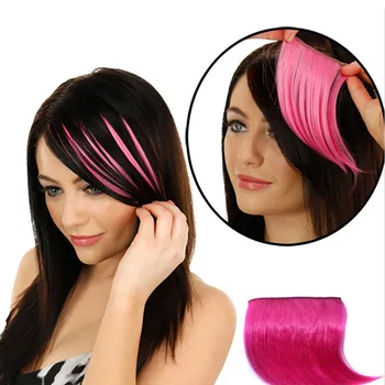 

GAKA Synthetic Bangs for Women 613 60 Blue Pink Clip In Hair bangs Invisible Hairpieces Purple Haircut Highlights Slanting Bangs