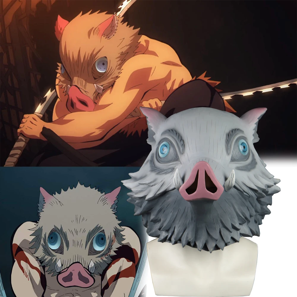 

Demon Slayer Kimetsu no Yaiba Cosplay Hashibira Inosuke Mask Wild Boar Mask Latex Adult Halloween Masks Costume Prop