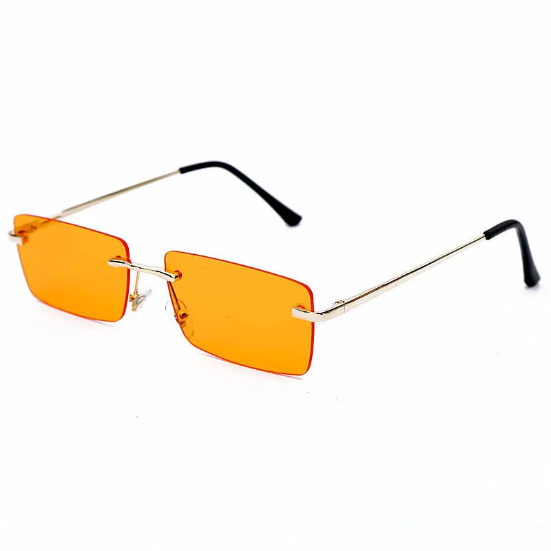 Брендовые Модные солнцезащитные очки без оправы, женские очки в винтажном стиле Instagram, красные, черные, прямоугольные солнцезащитные очки UV400, женские очки - Цвет линз: Orange