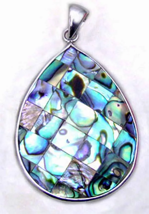 

Qingmos Trendy 30*45mm Drop Pendant Necklace for Women with Blue Natural Sea Abalone Shell and Leather Cord Chokers 17" pen34