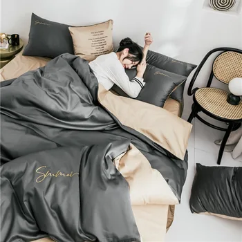 

Multi-Specification Cotton Solid Color Embroided Bed Sheet 4Pcs Set Soft Comfortable Quilt Cover Pillow Case