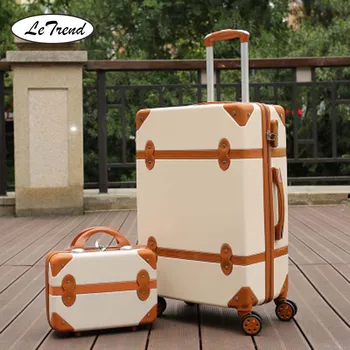 

LeTrend Rolling Luggage Spinner Retro skid Suitcase Wheels 20 inch Students Carry on Trolley 26 inch High capacity Travel Bag