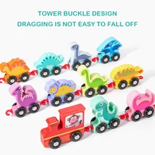 

11pcs Wooden Dinosaur Trains Set STEM Educational Train Cars Digital Toy Set for Kids Aged