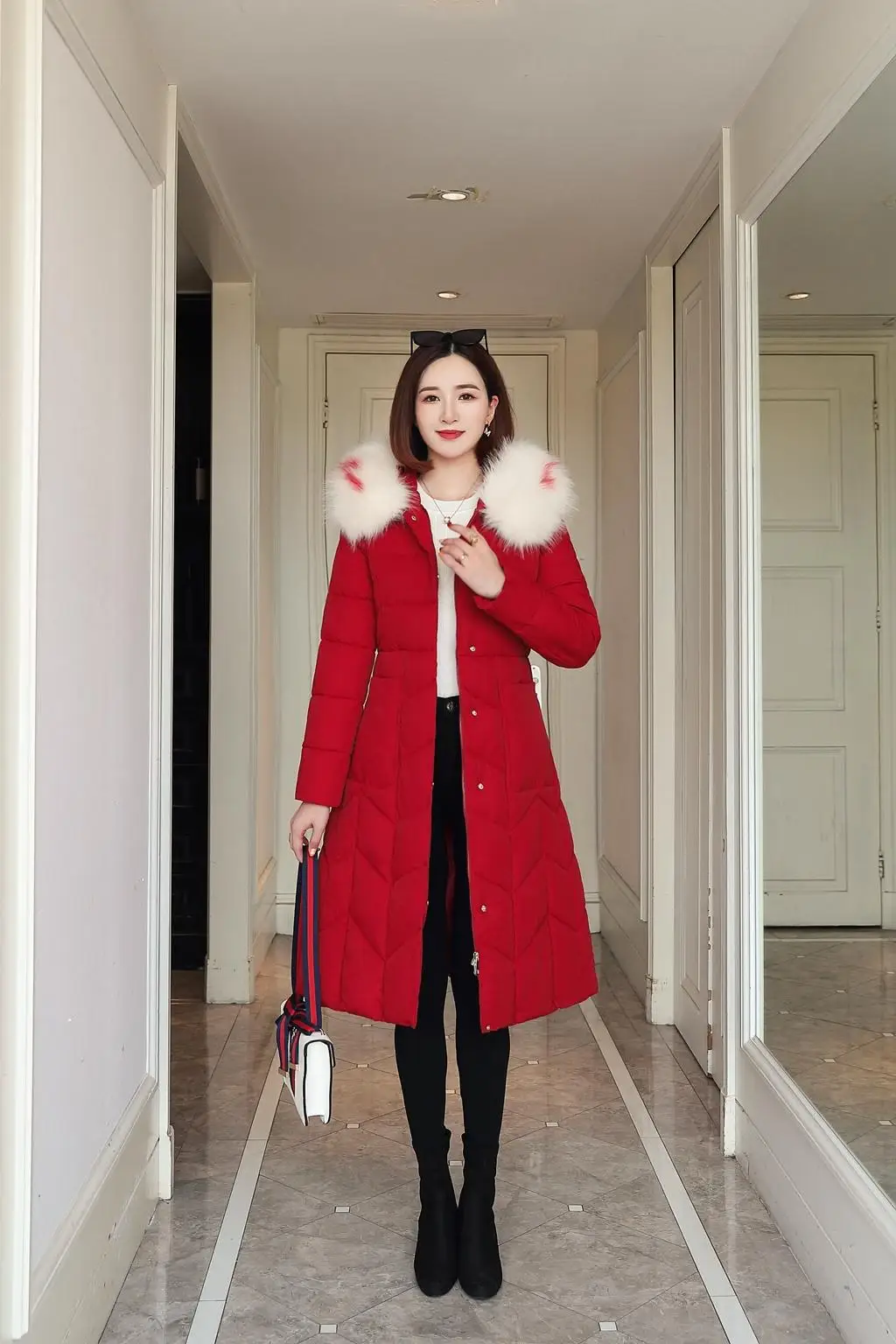 Fur Collar Slim Women Winter Jacket Cotton Padded Warm Thicken Ladies Coat Long Coats Parka Womens Jackets