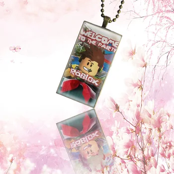 

For Child Fashion Glass Cabochon Pendant Necklace With Women Steel Plated Statement Jewelry Popular Game Roblox Logo