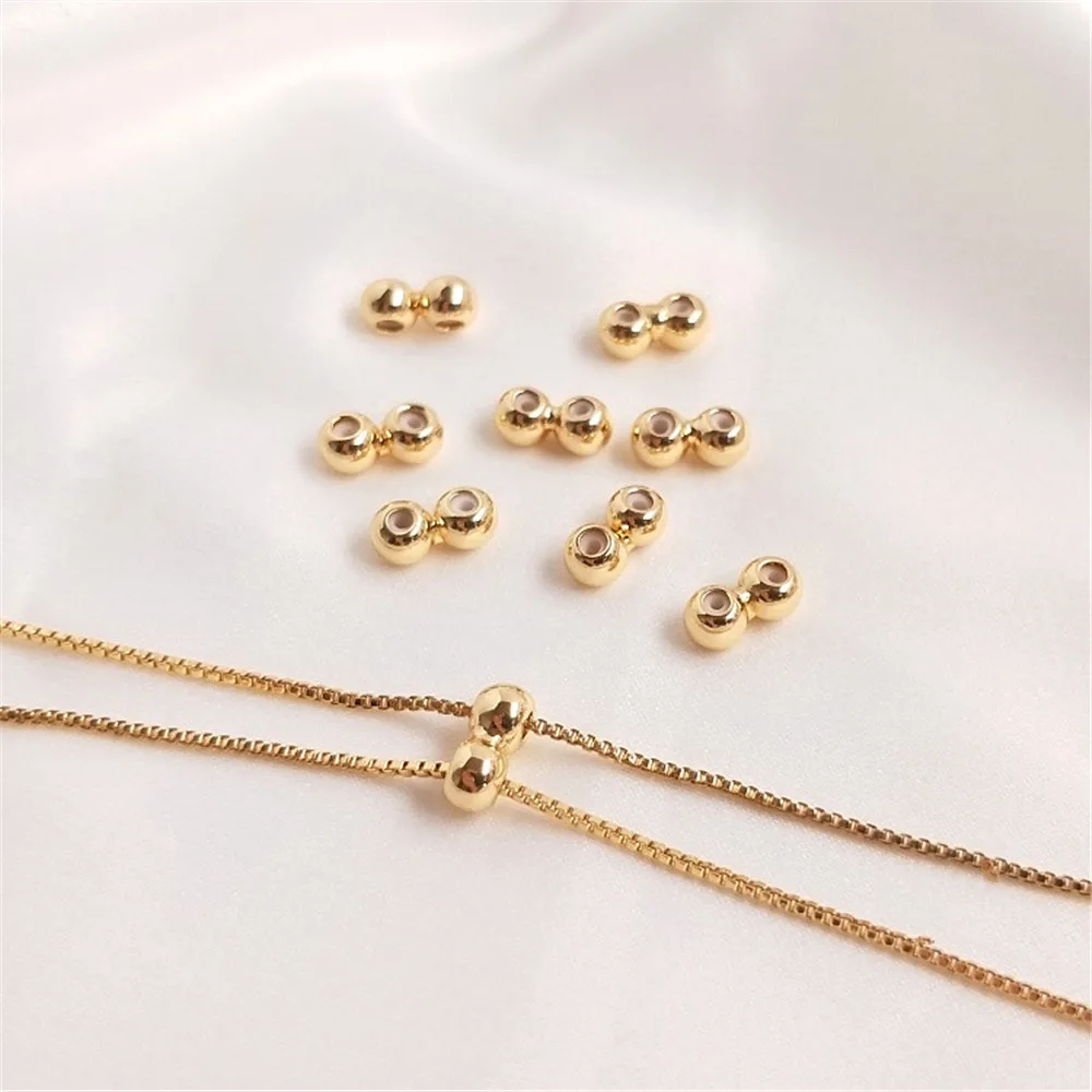 14k Gold Double Row Connected Silica Gel Adjusting Bead Chain Bracelet
