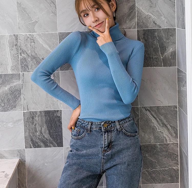 Women'S Knitted Turtleneck Sweater Winter Casual Solid Jumper Ladies Streetwear Sexy Slim Thick Elastic Pullovers Sweater Womens