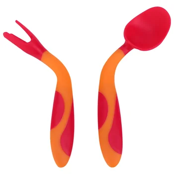 

1 Set of Kids Training Tableware Lovely Easy Grip Eating Practice Spoon Fork Utensil for Toddlers (Red)