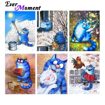 

Ever Moment Diamond Painting Blue Cat Cartoon Painting By Diamond Household Decoration Embroidery Resin Drills Art Kit 5L521