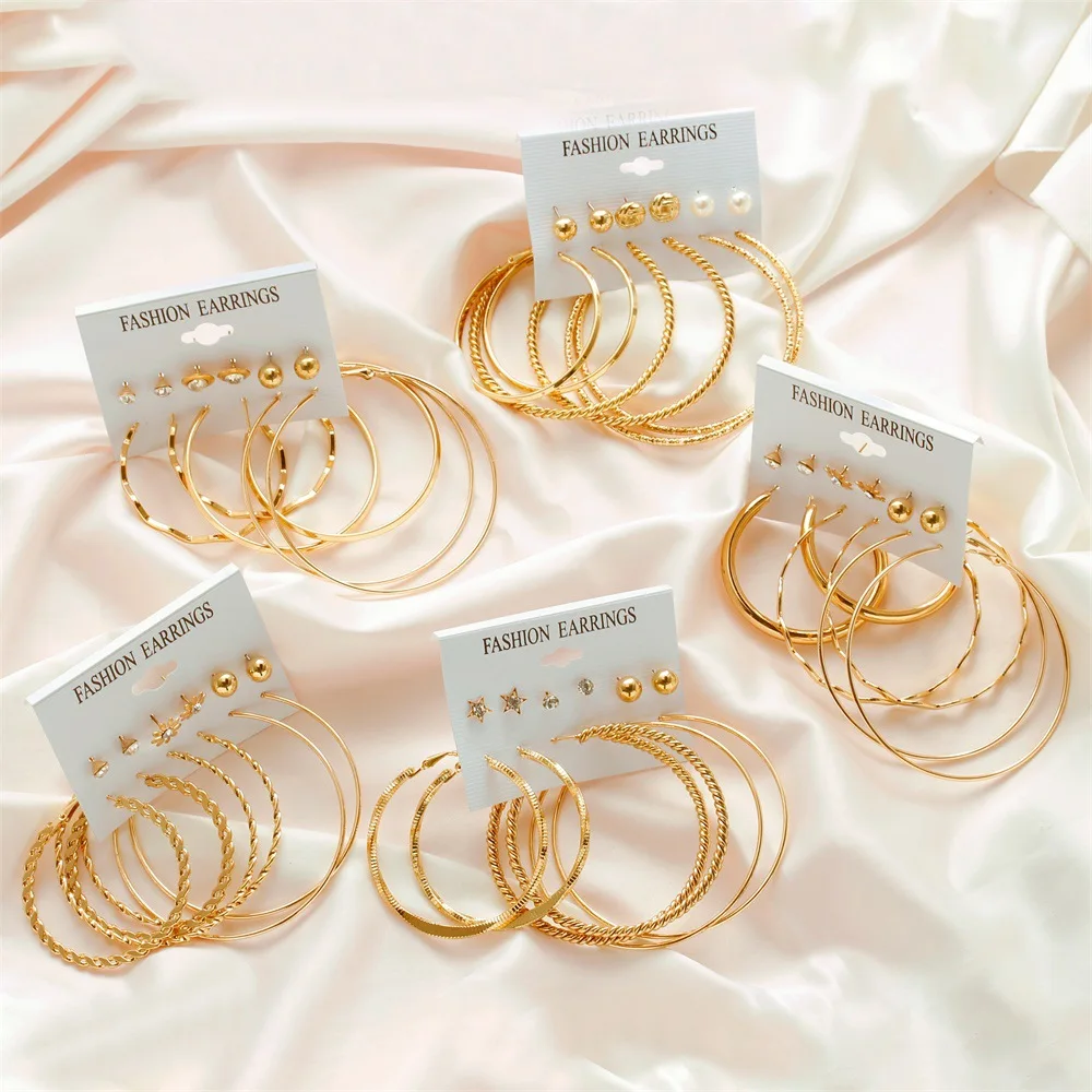 LATS 6 Pairs Women Earrings Set Exaggerated Big Circle for Simple Hoop Earring 2020 Drop Earings Fashion Jewelry | Украшения и