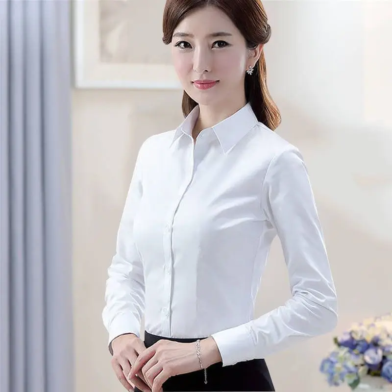 Модная официальная рубашка женская одежда НОВАЯ тонкая белая блузка с длинным рукавом Элегантная Офисная Женская одежда для работы топы размера плюс - Цвет: 17