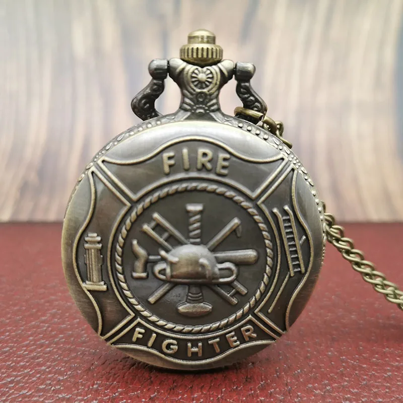 Antique Bronze Fire Fighter Pocket Watches Vintage Bronze Steampunk Firefighter Quartz Watches