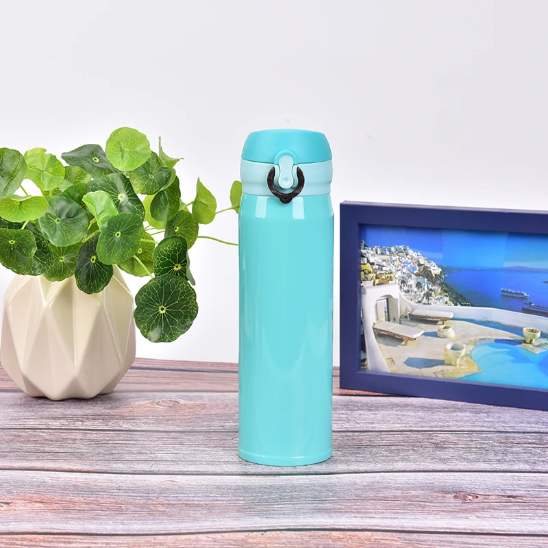 1Pcs Buckle Thermal Cup 500ml Thermos Stainless Steel Bottle Travel Mug Water Vacuum Cup Portable Drinking Bottles - Цвет: Синий