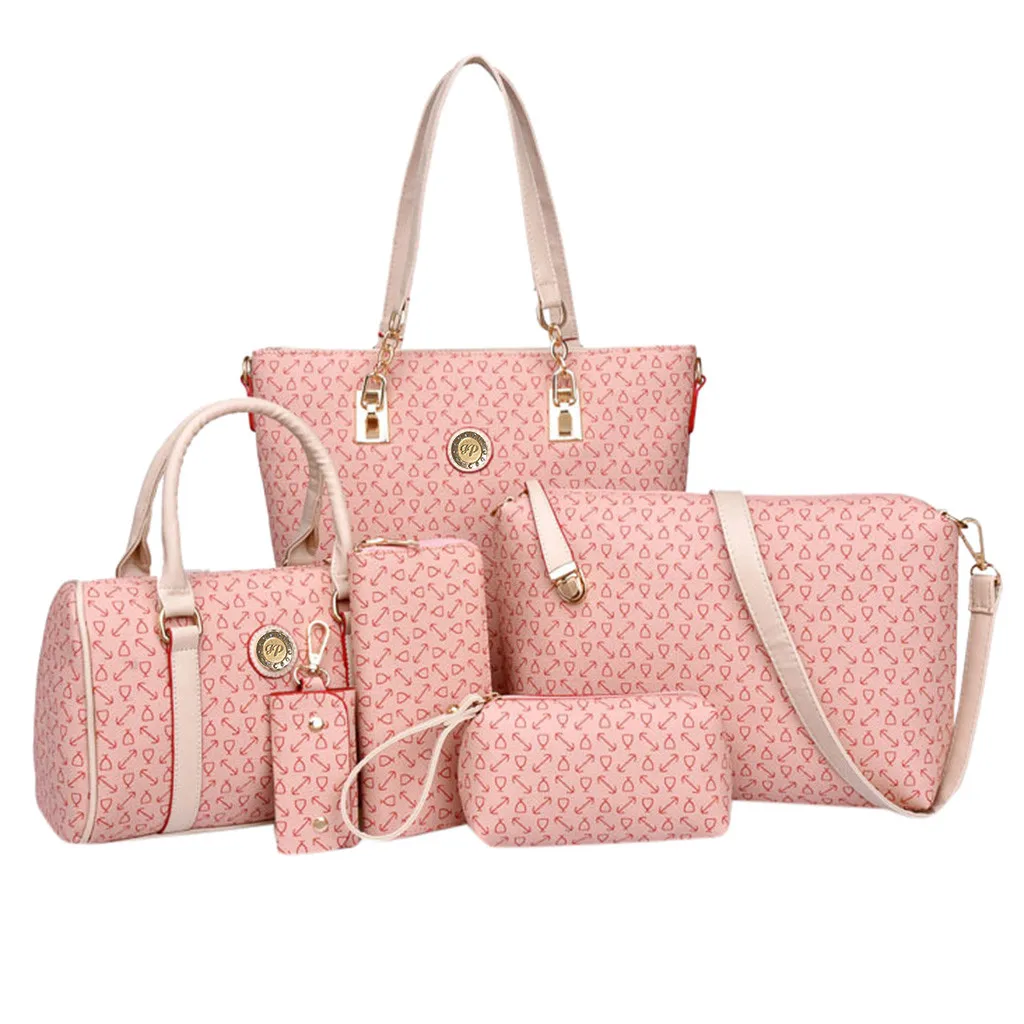 Модные женские сумки через плечо, 6 шт., роскошные сумки, женские сумки, дизайнерская сумка на плечо, повседневные женские ручные сумки, основной femme - Цвет: Pink