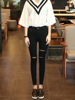 

Ripped Jeans For Women Black Blue Skinny Jeans Woman High Waist Denim 2020 Women Fashion Sexy Ladies Pants Trousers Stretchy New