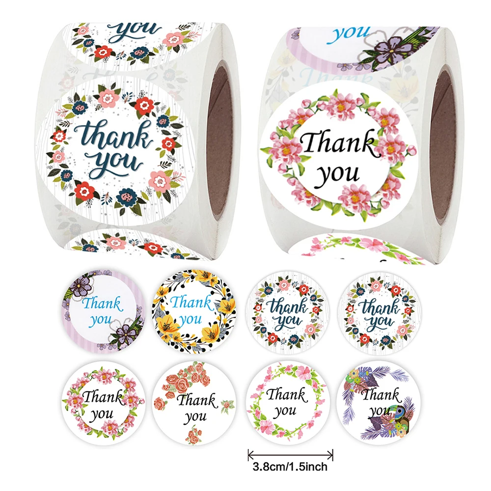 

500pcs 3.8cm Wreath Thank You Stickers Christmas Decoration Gift Saling Label DIY Scrapbooking Stationery Sticker