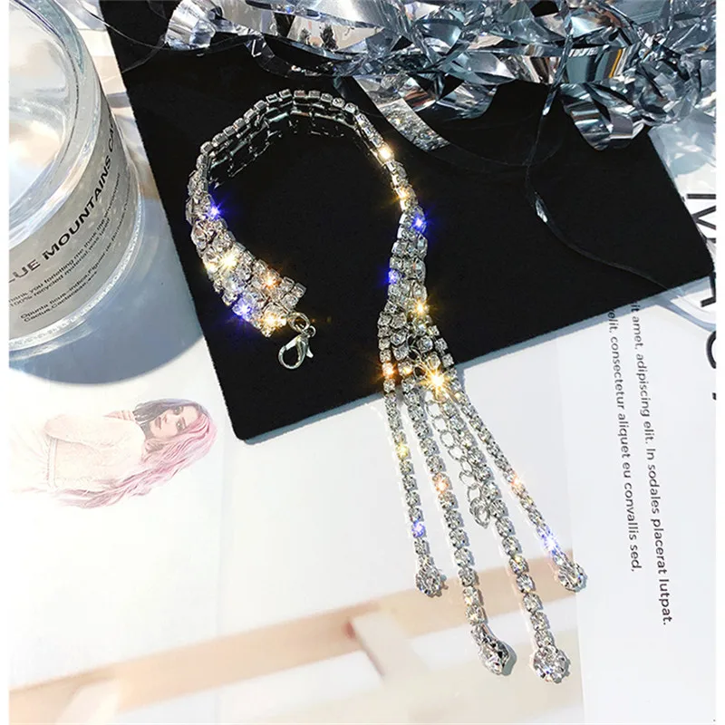 FYUAN Fashion Full Rhinestone Bracelet For Women 2019 Shiny Long Tassel Crystal Bracelets & Bangles Jewelry Gifts