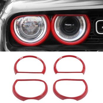 

Fit for Dodge Challenger 2015-2019 Car Interior Accessories ABS Red Front Head Lights Lamp Cover Trim 4pcs