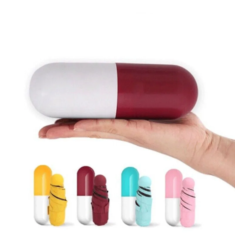 

Mini Folding Capsule Small Umbrella With Pill Package Box Pocket Parasol Rain Anti-UV Portable Travel Umbrella Sunny Rainy Day