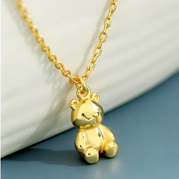 YIZIZAI Gold Color Necklaces For Women Cute Bear Pendants Link Chain Necklace Plata De Ley Collares Mujer Jewelry