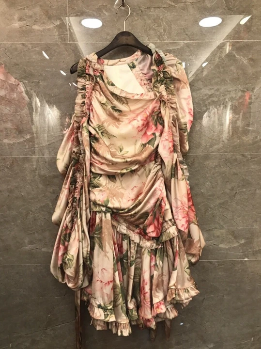 pink Красивое платье, весеннее модное, вечерние, Клубное, женское, сексуальное, с открытыми плечами, очаровательное, с цветочным принтом, с длинным рукавом, плиссированное, с оборками - Цвет: pink
