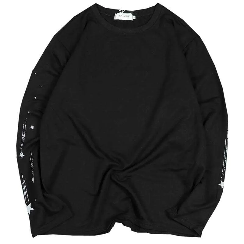 NiceMix Harajuku светоотражающий принт с длинным рукавом корейская мода Женская одежда roupas Свободные повседневные футболки Весенние новые женские топы