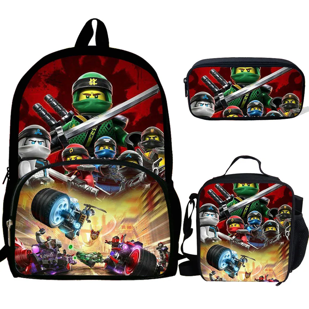 3 шт. мультяшный рюкзак Ninjago для мальчиков Большая вместительная сумка книг