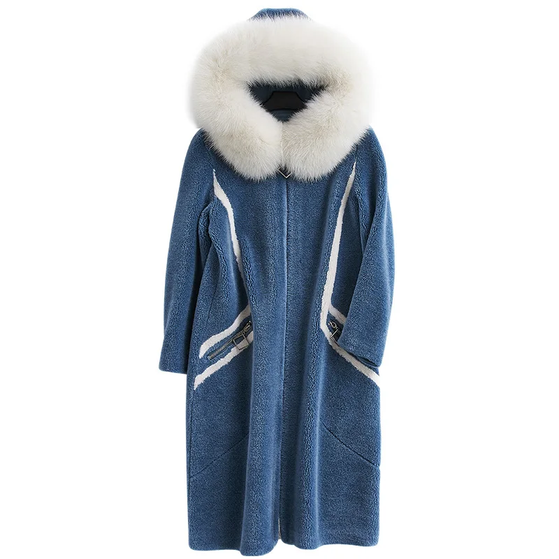 

2020 New Sheep Shearing Overcoat Woman Grain Wool Coat One Loose Coat Fox Hair Even Hat Long Fund