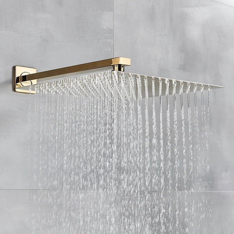 Bathroom Shower Faucet Set Quyanre Wall Mount Golden Shower Faucets Set Ultrathin Rainfall Gold Shower Hot Cold Water Mixer Tap Bathroom Gold Kit