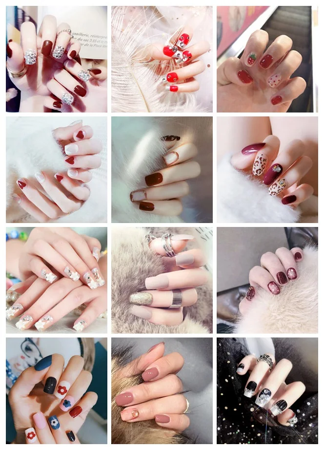 Shiny Fake Nails 24 Pcs/set Press On Nails Glitter Decoration Nail Art Tips Full Cover False Nails With Glue