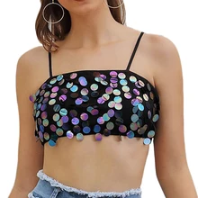 Sfit Женская майка на тонких бретелях с блестками, майка, топы, спортивный жилет, сексуальные топы, вечерние платья, модный топ с блестками