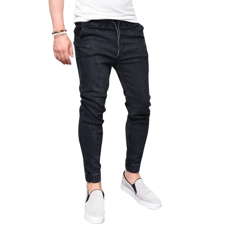 High Quality Men Casual Slim Jeans Mens Brands Fit Slim Elastic Waist Male Pantalones 2019 New Autumn Long Pencil Ripped Jeans