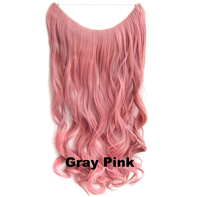 24inch 50grams 100grams Synthetic Hair Extension Gradual Color Brown Gray Blonde String Halo Hairpieces Extensions 100g-graypink-wavy
