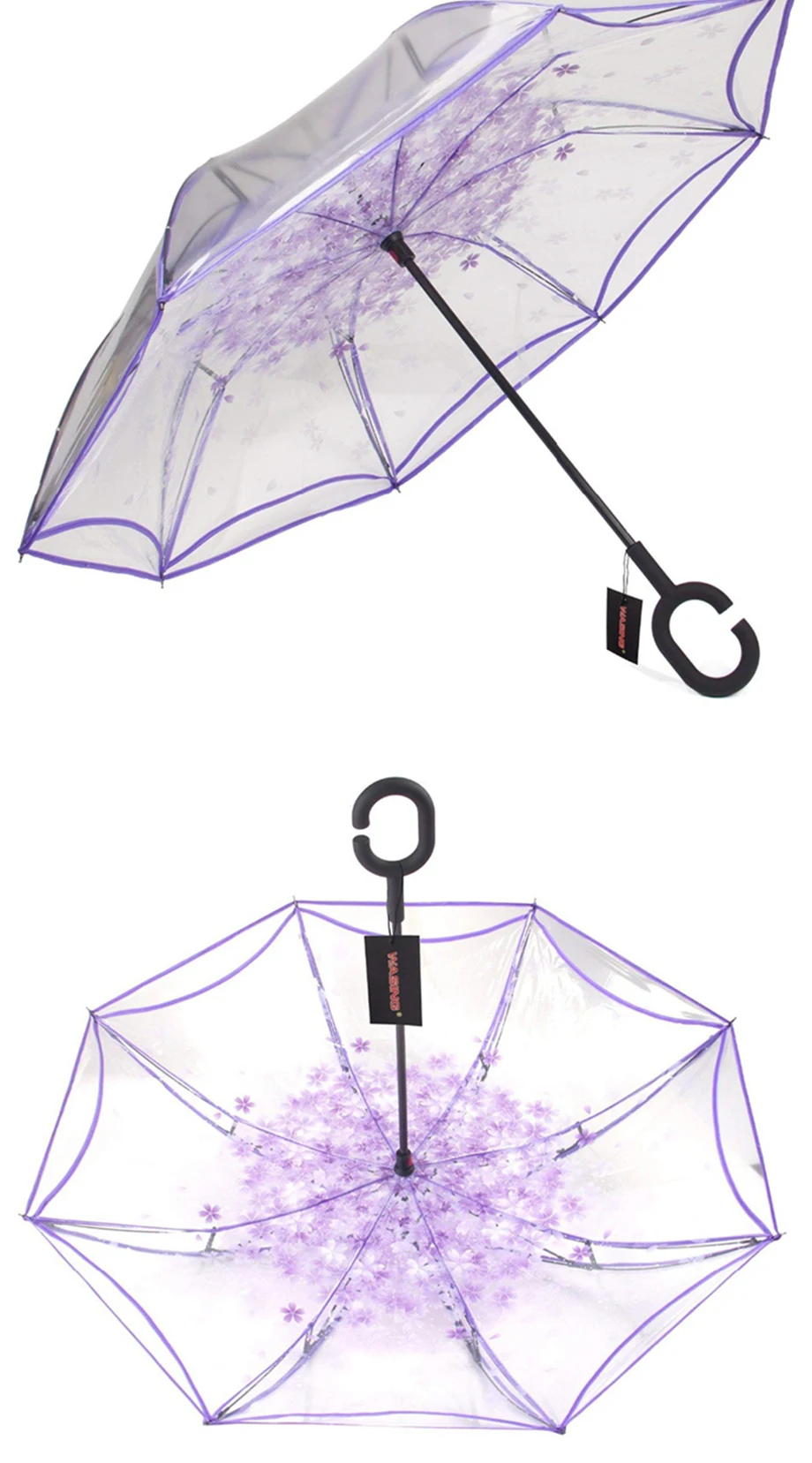 Модный Зонт Sakura, женский, прозрачный, двойной, мужской, автомобильный, перевернутый, с ручкой, ветрозащитный и зонт