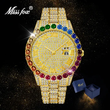 

Hot Rolexable Daytona Watch Men Full Pave Rainbow Diamond Dial Rainbow Bezel Diamond Middle Bracelet Diamond Lugs 18K Gold Watch