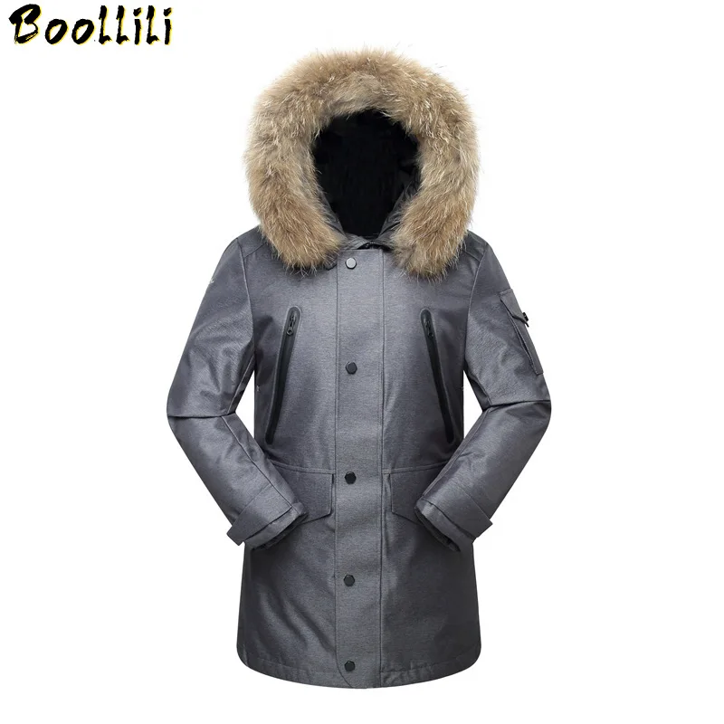 High Quality Real Fur Collar Long Down Jacket Men Windproof White Duck Russia Winter -40 Degree | Мужская одежда