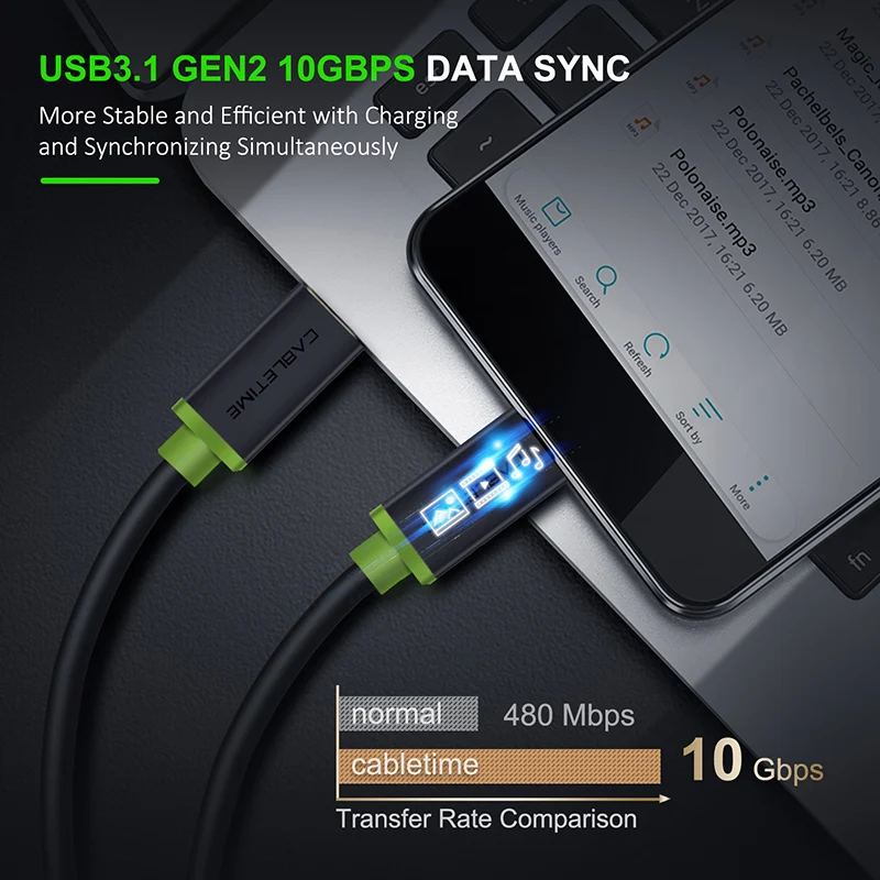Кабель USB Type C 10 Гбит/с 60 Вт 3 1 быстрая зарядка в нейлоновой оплетке для MacBook