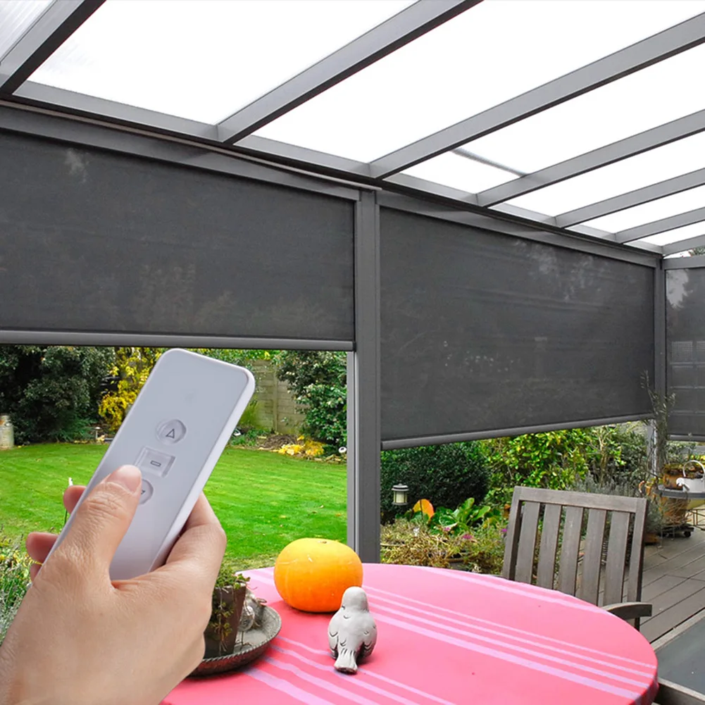 Outdoor Wind Resistant Motorized Roller Shades Remote Control Hard