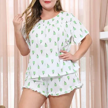 

Plus Size Women Pajamas Set Cartoon Short Sleeve O Neck T Shirt Tops Shorts Set Summer Oversized Sleepwear Pijamas Verano Mujer