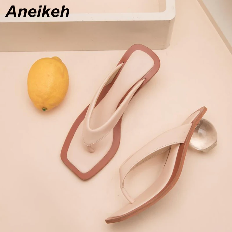 Aneikeh; коллекция года; женские босоножки; прозрачные туфли на среднем каблуке с круглым носком; шлепанцы с открытым носком; сандалии для вечеринок; женские туфли-лодочки; размер 43