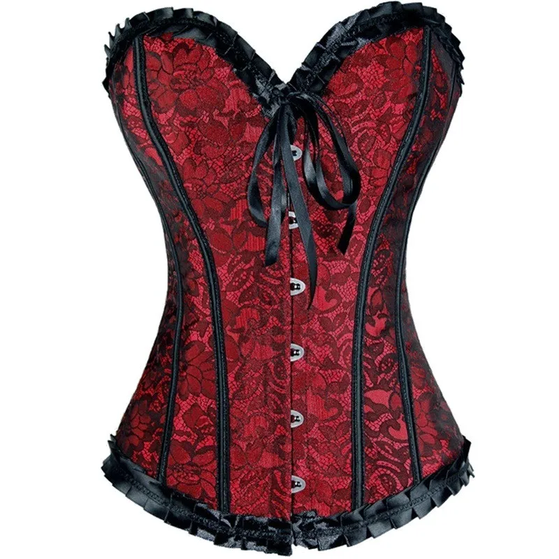 

Plus Size Bustier Corsets Women Sexy Steampunk Lace Up Boned Overbust Waist Trainer Body Shaping Vintage Floral Burlesque Corset