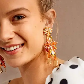 

2020 New Hot Personality Crayfish Flamingo Earrings Hand-knitted Rice Bead European Fashion Trends Exaggerated Women Earring