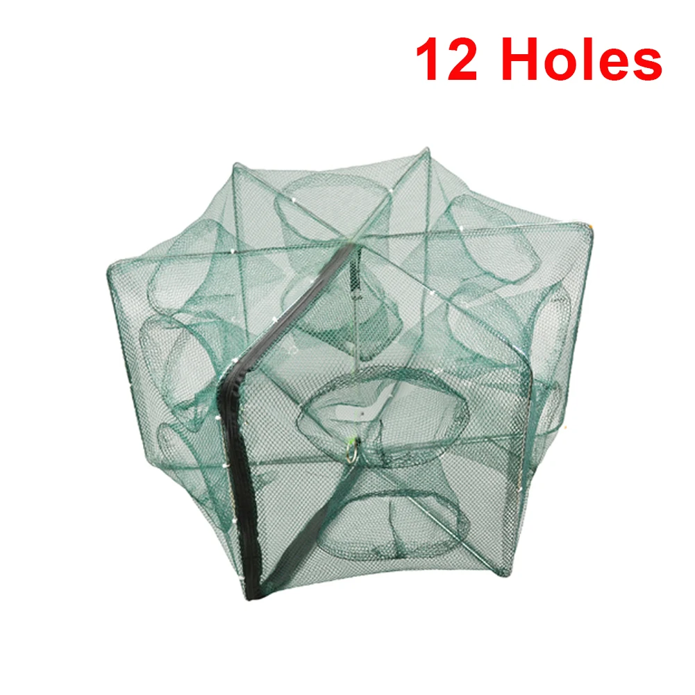 Шестиугольная Складная рыболовная сеть с 6/12 отверстиями, рыболовная Ловушка с отверстиями, литая Складная Усиленная нейлоновая ручная рыболовная сеть, клетки, сетка