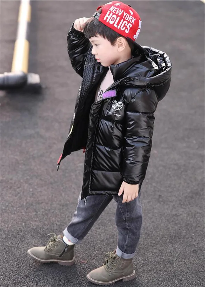 Rlyaeiz Kids Winter Jackets for Boys Parka Coats Autumn Fashion Printed Glossy 80% Down Boys Jackets Warm Outwear Age 4-13Y